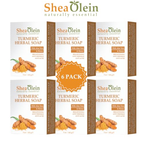Shea Olein Turmeric & Aloe Vera Soap Bar, 5Oz (Pack of 6), Natural Organic Body Cleanser with Honey & Coconut Oil, Nourishes and Revitalizes Skin With Essential Oils