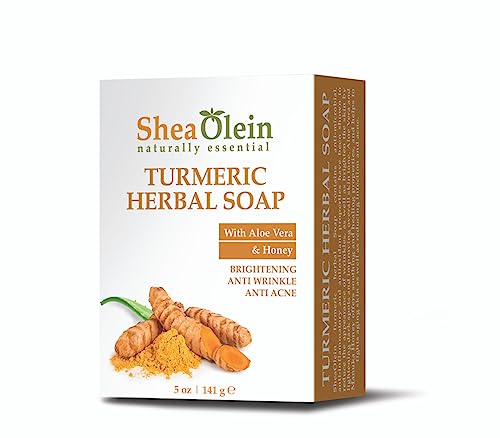 Shea Olein Turmeric & Aloe Vera Soap Bar, 5Oz (Pack of 6), Natural Organic Body Cleanser with Honey & Coconut Oil, Nourishes and Revitalizes Skin With Essential Oils