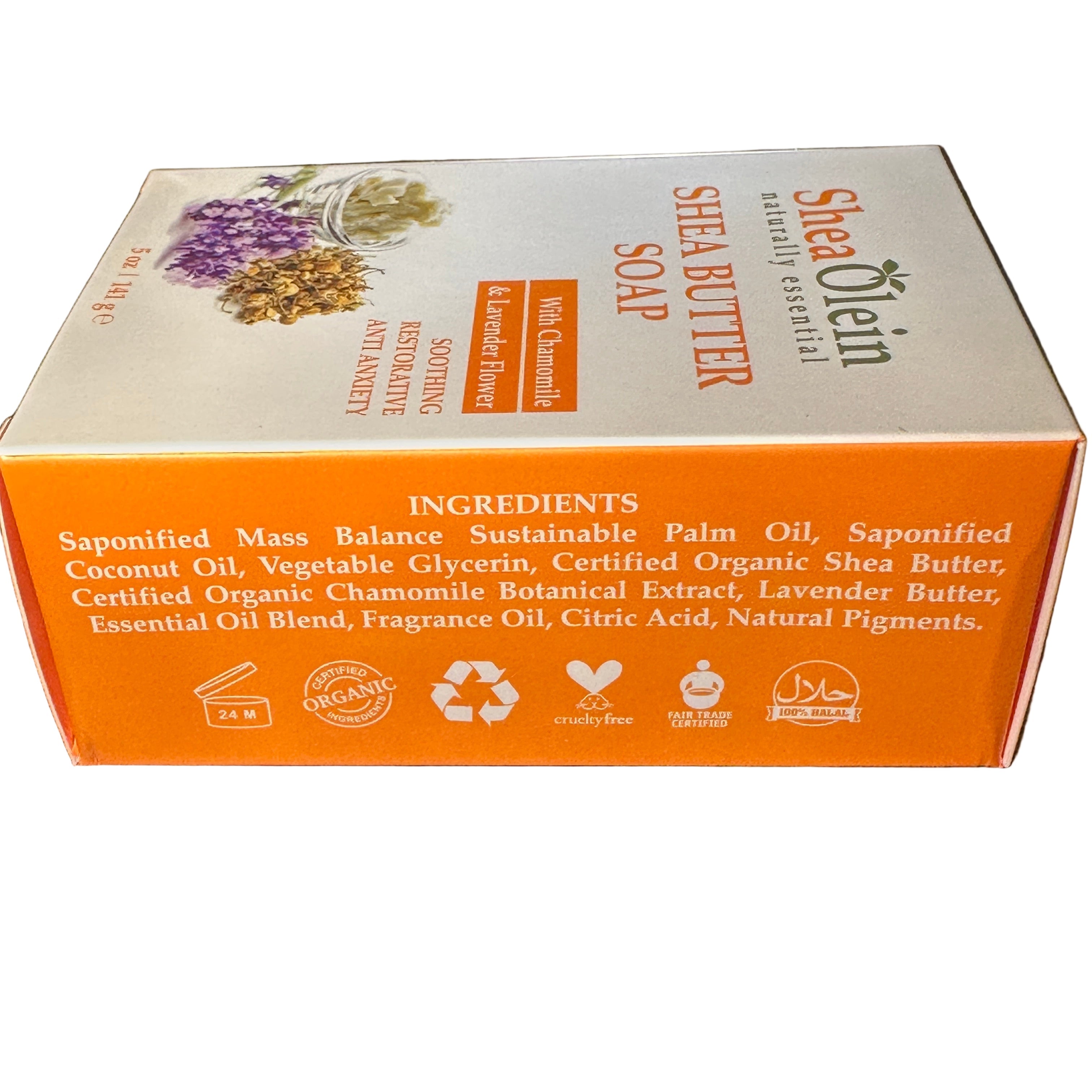 Shea Olein Shea Butter Soap with Chamomile & Lavender Flower 5oz Gentle Moisturizing Nourishing Soothing Cleansing Cleanser for Natural Skin Repair 5oz 6 Bars
