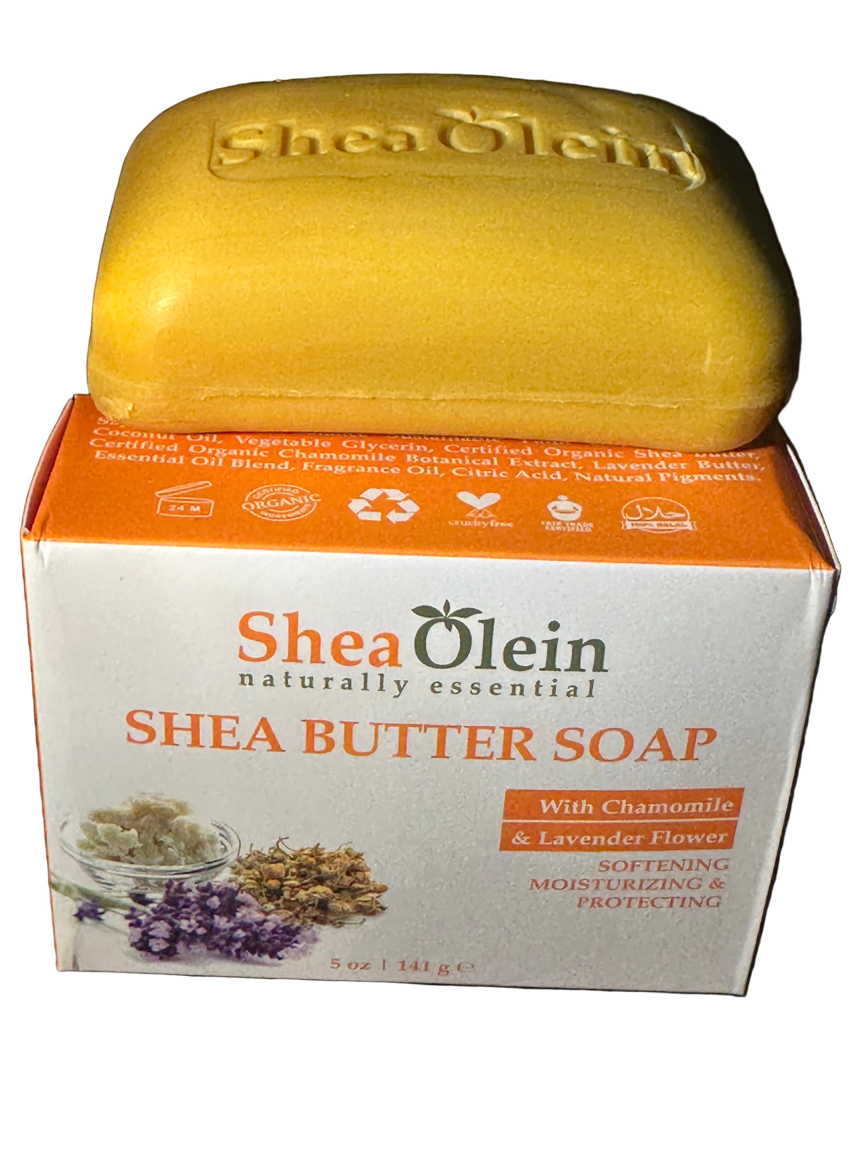 Shea Olein Shea Butter Soap with Chamomile & Lavender Flower 5oz Gentle Moisturizing Nourishing Soothing Cleansing Cleanser for Natural Skin Repair 5oz 6 Bars