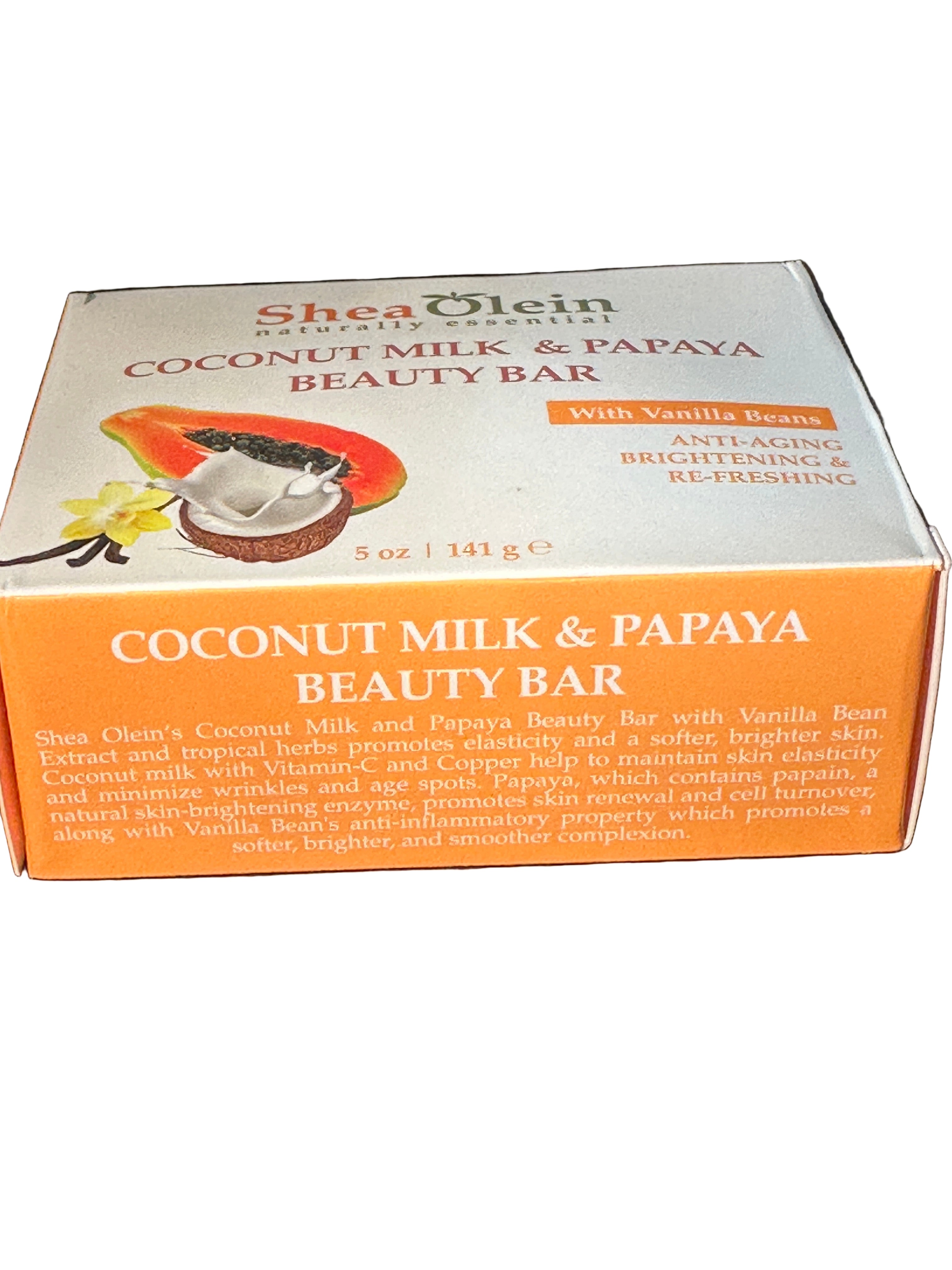 Shea Olein Coconut Milk & Papaya Beauty Bar with Vanilla Beans Anti-Aging 5oz Natural Ingredients for Daily Skincare and Cleansing 5oz 6 Bars