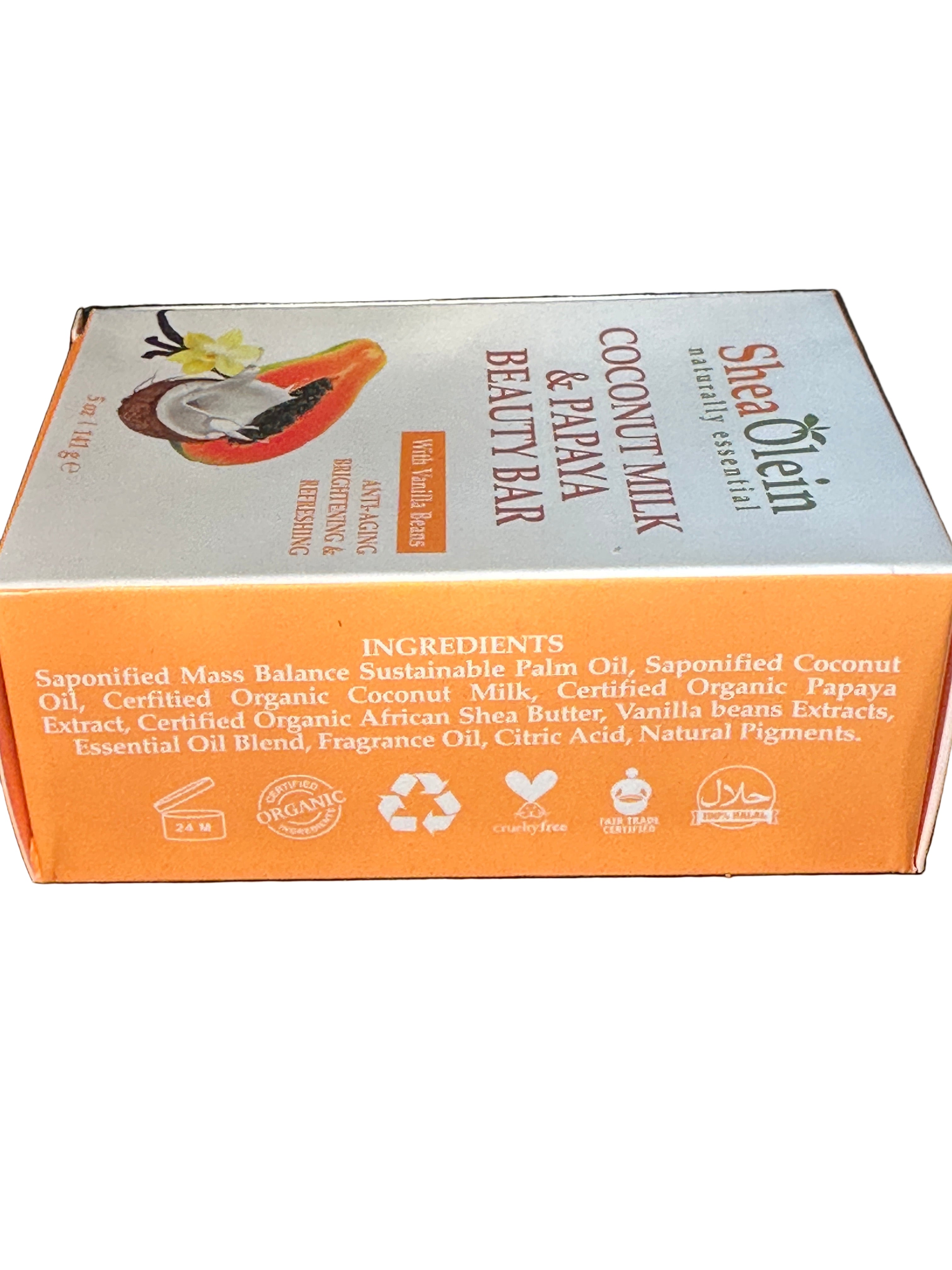 Shea Olein Coconut Milk & Papaya Beauty Bar with Vanilla Beans Anti-Aging 5oz Natural Ingredients for Daily Skincare and Cleansing 5oz 6 Bars
