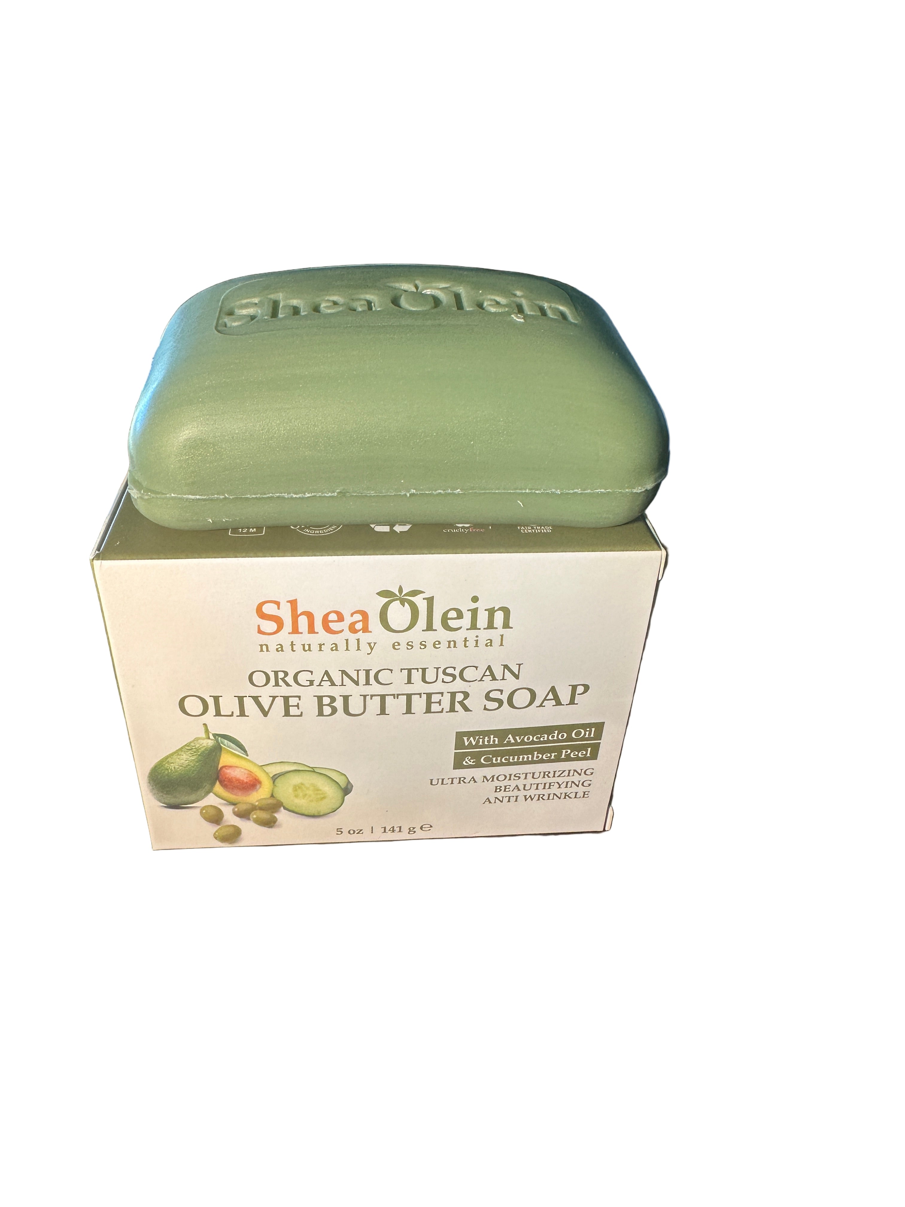 Shea Olein Organic Tuscan Olive Butter Soap with Avocado Oil & Cucumber Peel Ultra Moisturizing Anti-Wrinkle 5 oz 6 Bars for Daily Body Care