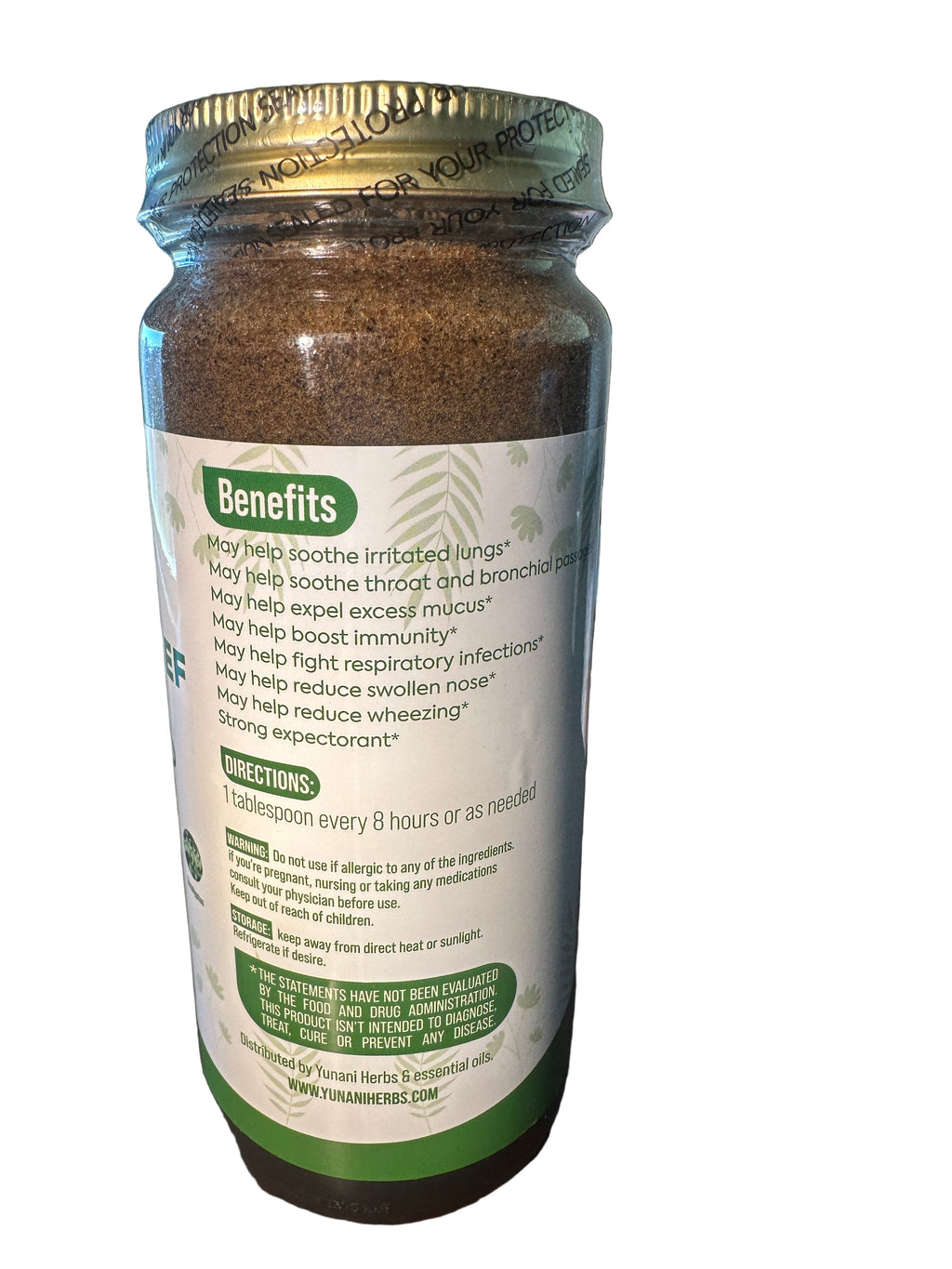 Yunani Herbs Cough Relief Syrup Honey Blend 480ml Natural Ingredients Non GMO Therapeutic Healing Treatment