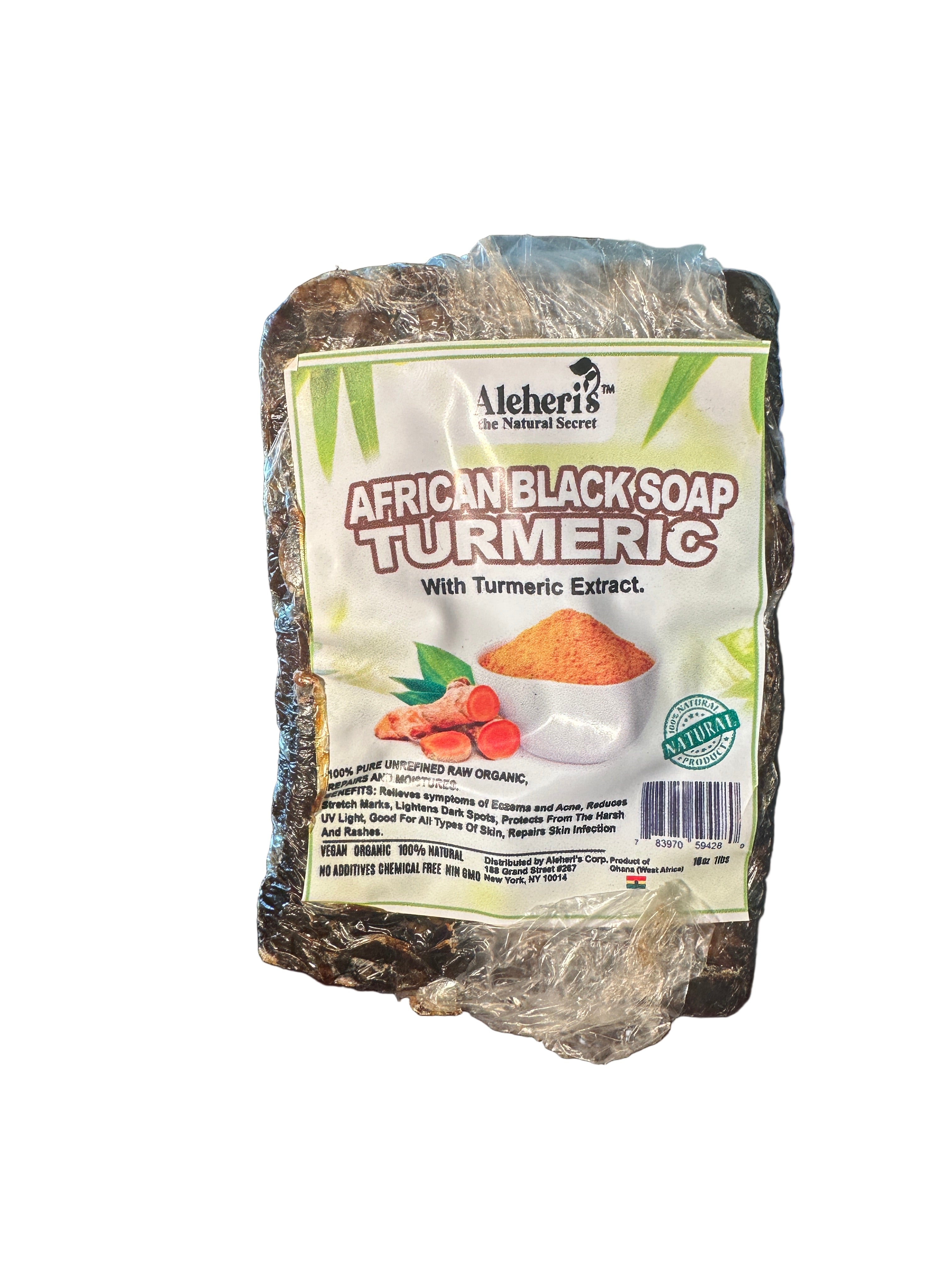 Aleheri's African Black Soap & Turmeric 1lb Natural Skincare Solution with Turmeric Extract for Optimal Results & Cleansing Body Wash
