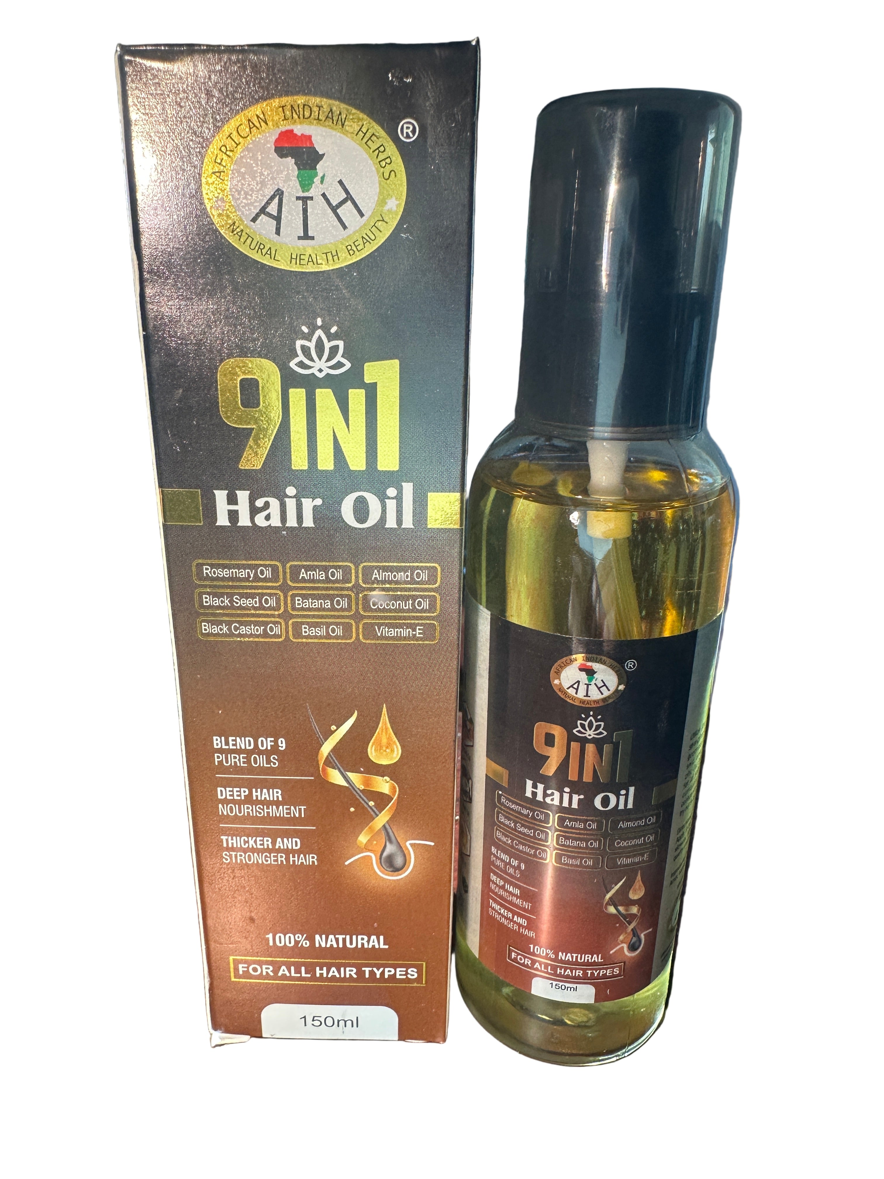 African Indian Herbs 9in1 Hair Oil - 100% Natural Rosemary Oil Formula for All Hair Types - Deep Nourishment & Thicker Stronger Hair Care
