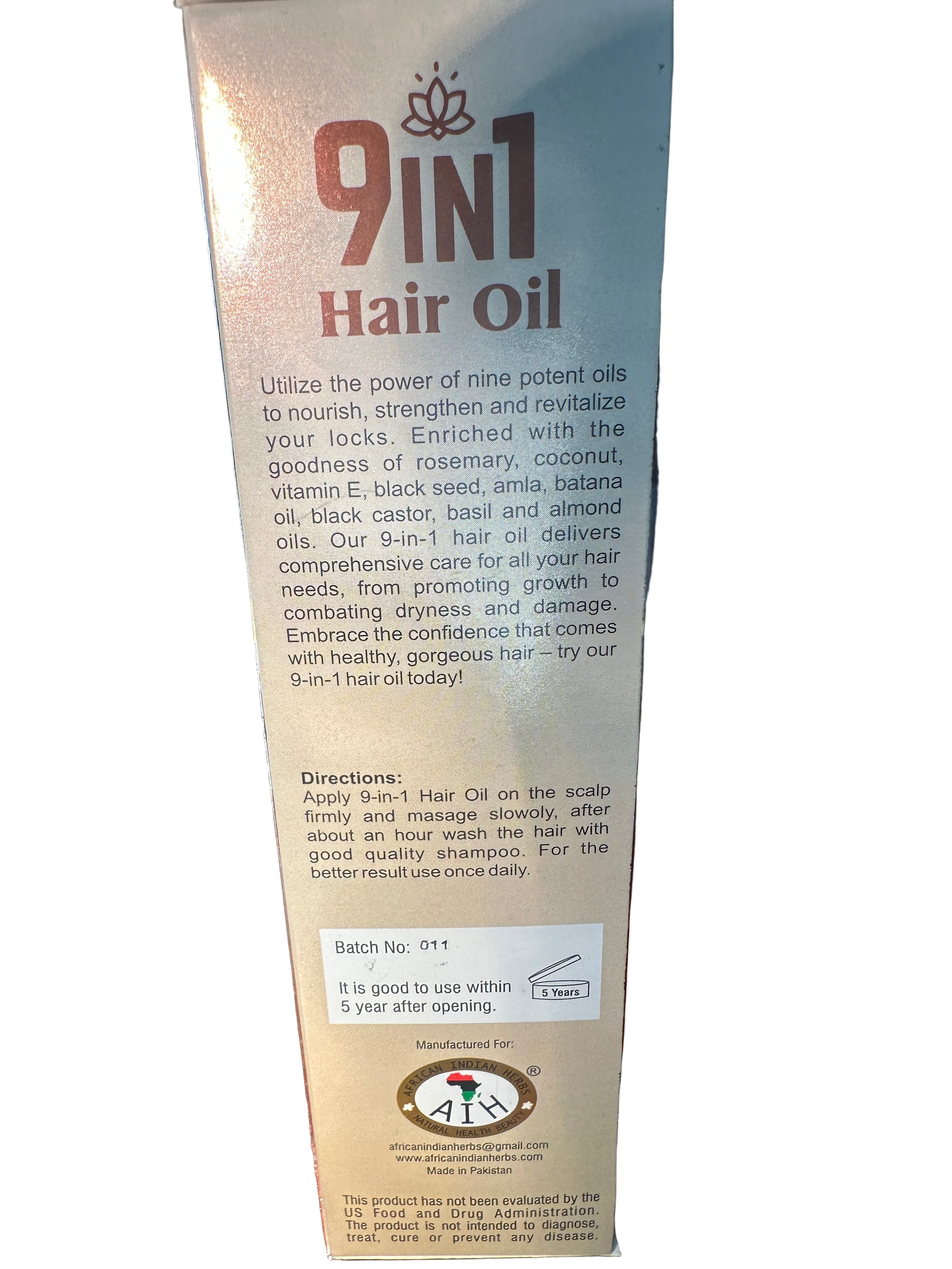 African Indian Herbs 9in1 Hair Oil - 100% Natural Rosemary Oil Formula for All Hair Types - Deep Nourishment & Thicker Stronger Hair Care