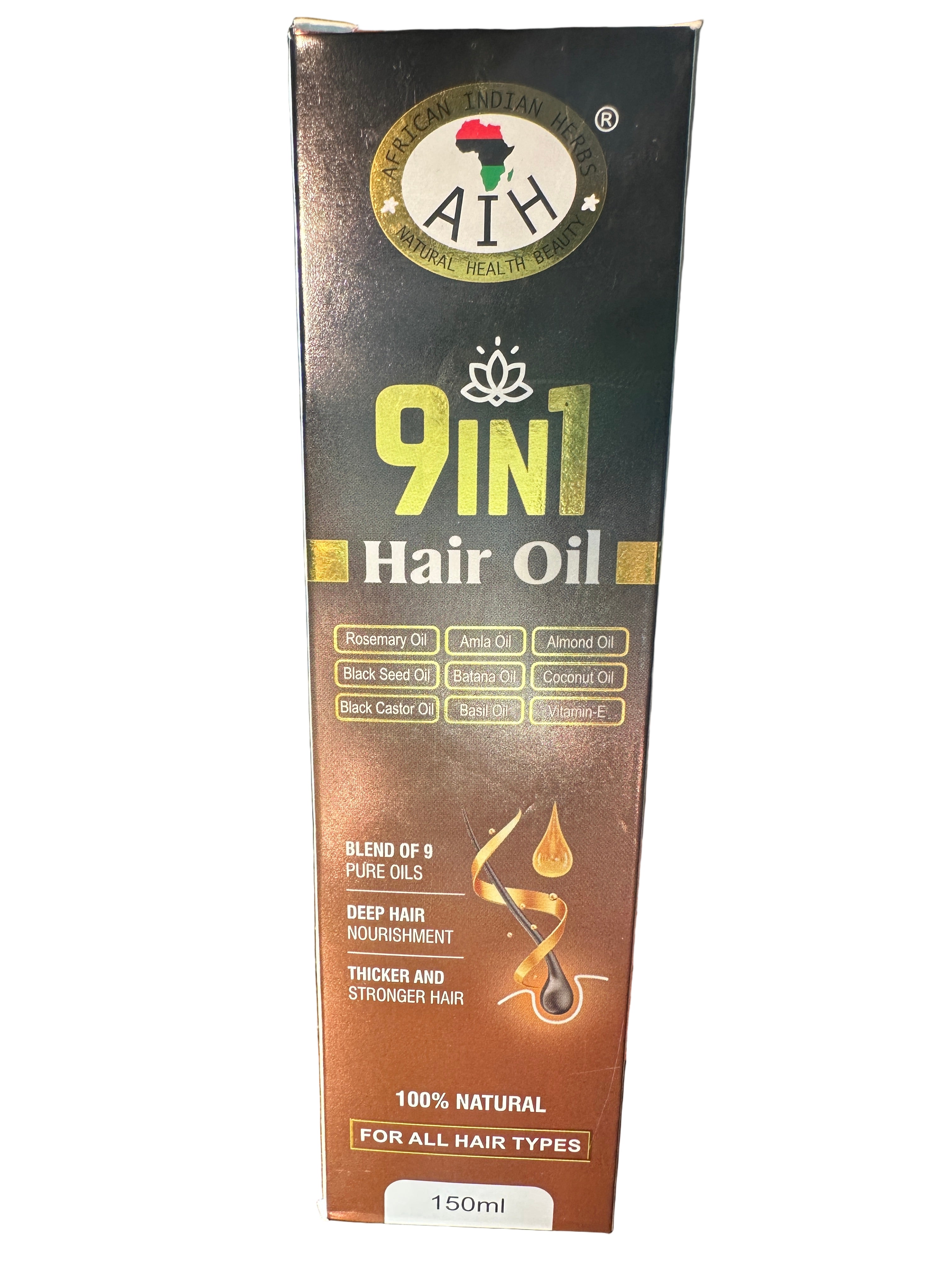 African Indian Herbs 9in1 Hair Oil - 100% Natural Rosemary Oil Formula for All Hair Types - Deep Nourishment & Thicker Stronger Hair Care