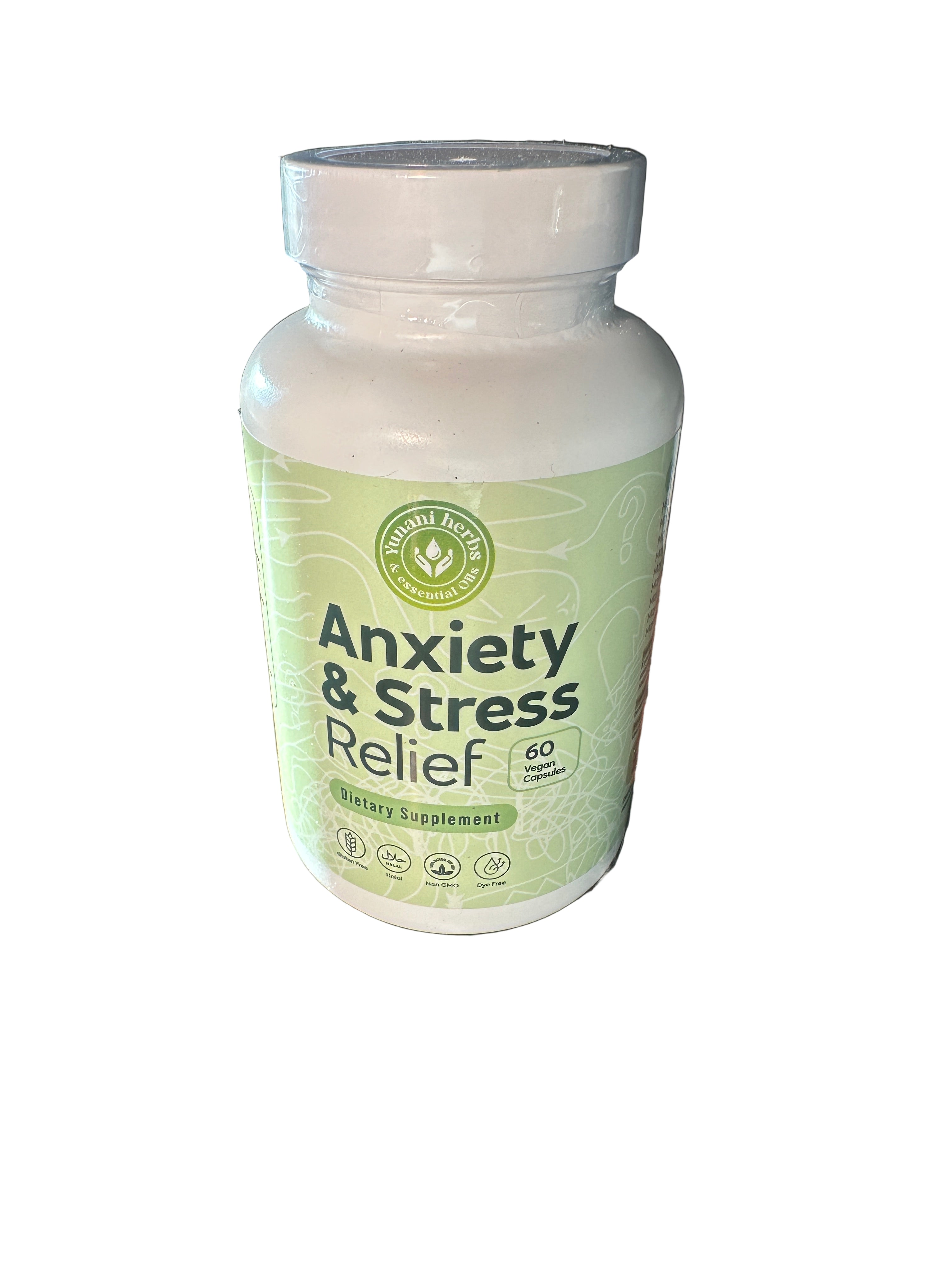 Yunani Herbs Anxiety & Stress Relief 60 Vegan Capsules Natural Herbal Supplement for Calmness Vegan Diet Edible Healthcare