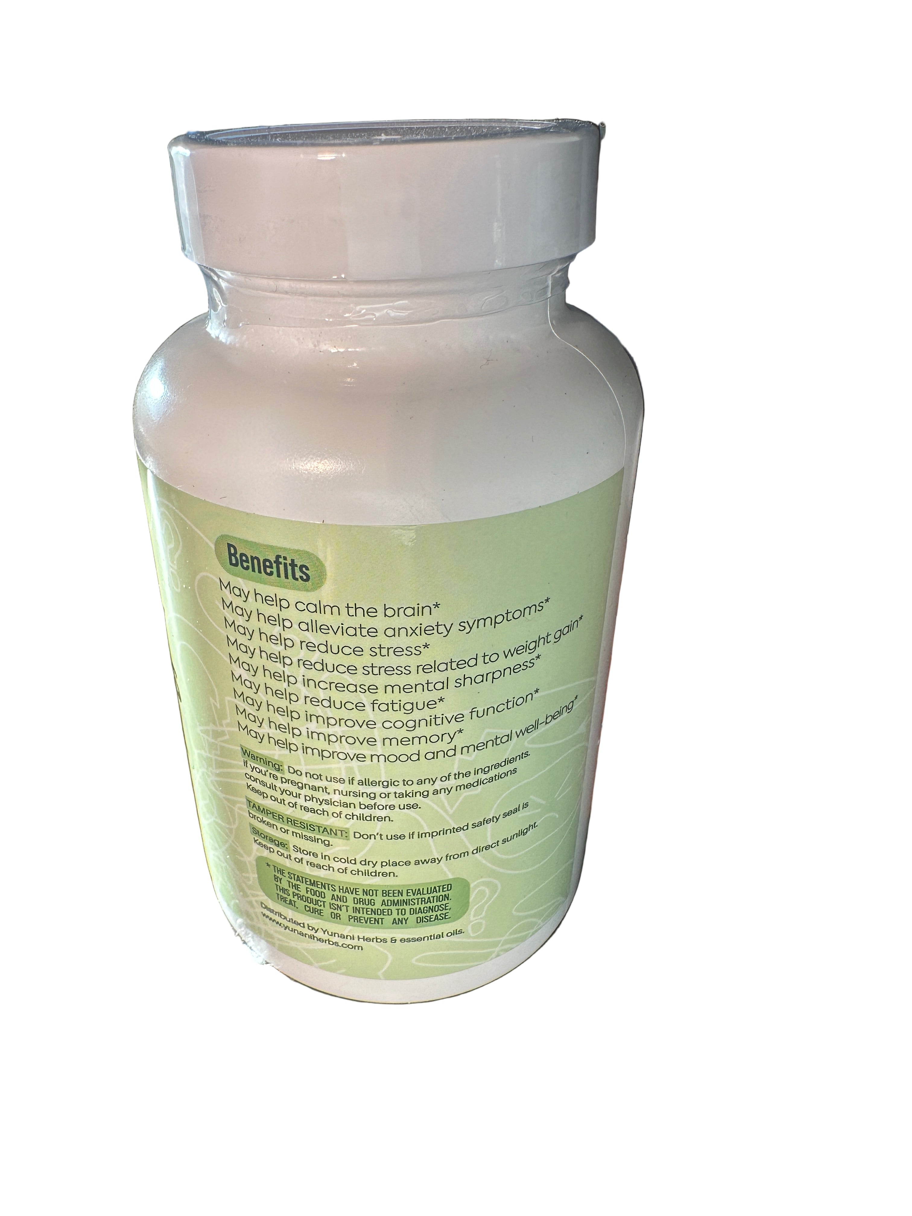 Yunani Herbs Anxiety & Stress Relief 60 Vegan Capsules Natural Herbal Supplement for Calmness Vegan Diet Edible Healthcare