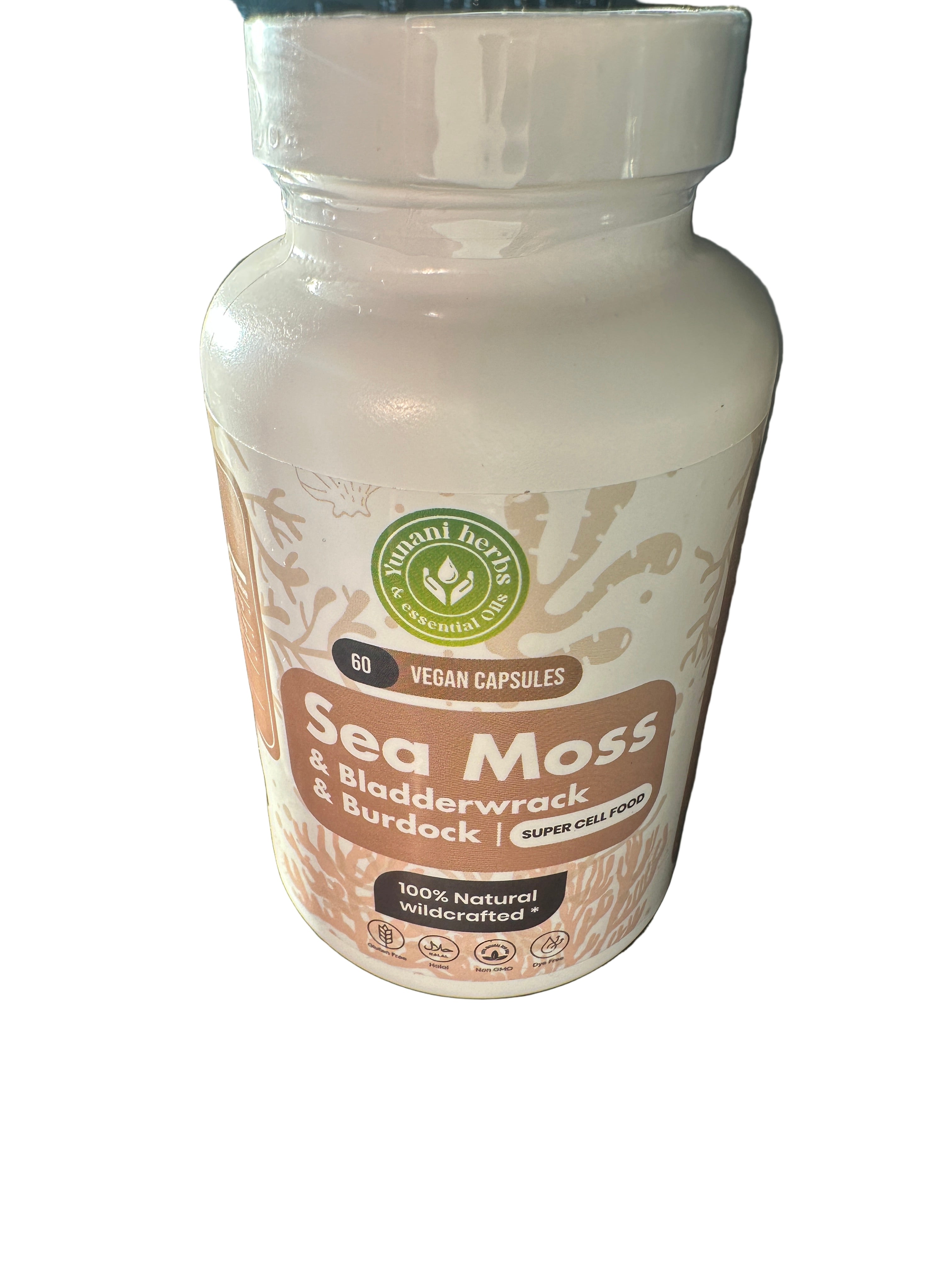 Yunani Herbs Sea Moss & Bladderwrack & Burdock Dietary Supplement 30 Servings 2 Capsules Per Serving 200mg Sea Moss 500mg Bladderwrack 500mg Burdock Healthcare Edible - Fitness