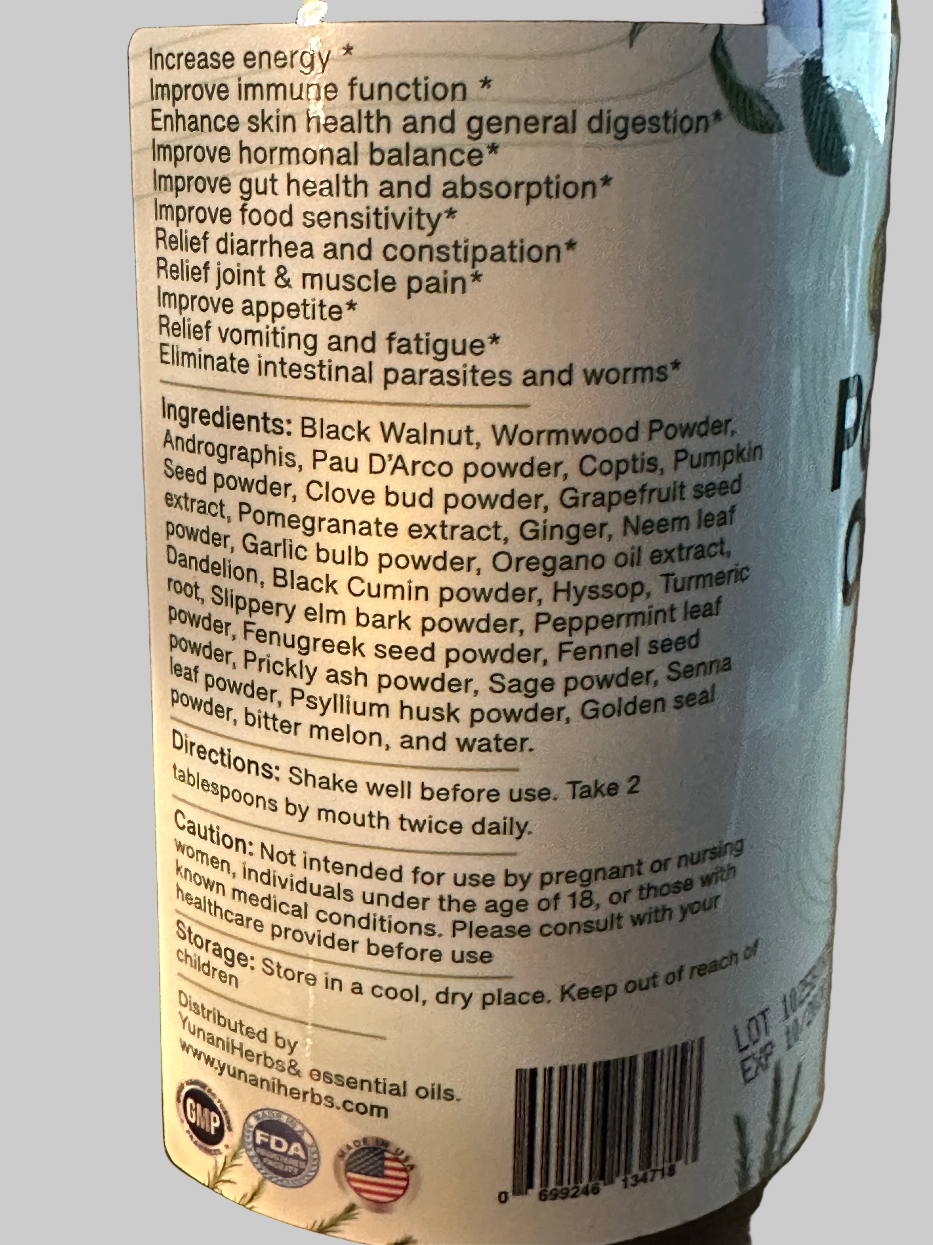 Yunani Herbs Parasites Cleanse Bitters 480ml Natural Herbal Supplement for Detoxification