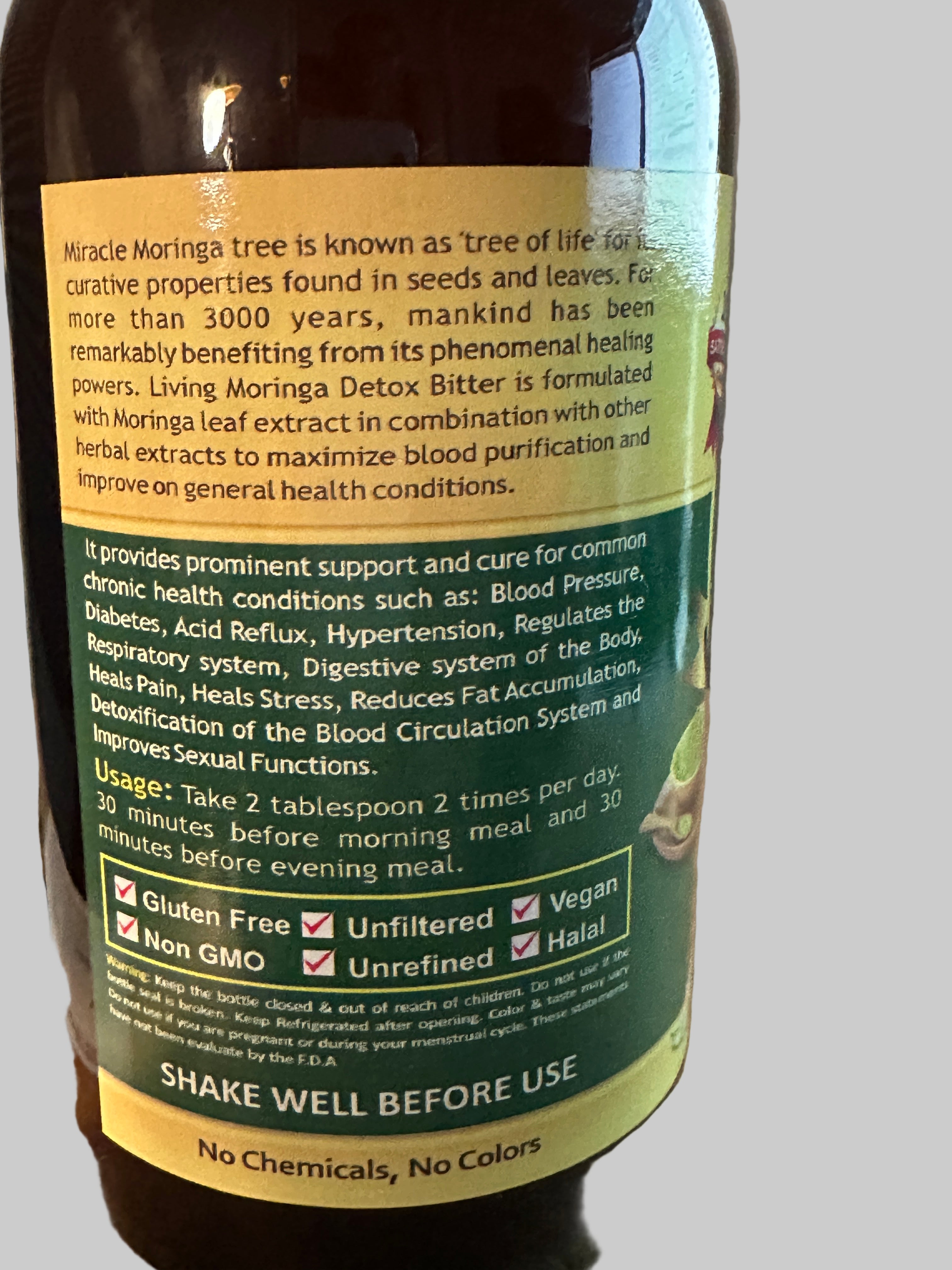 Essential Palace Organic Moringa Detox Living Bitters 5 in 1 with Lemon Grass Fenugreek Garlic Juniper Berry Fennel Extracts